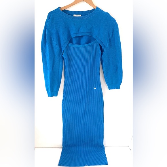 (A55) Line + Dot Eva Rib Knit Dress in Sea Blue, Size Large - Picture 7 of 16